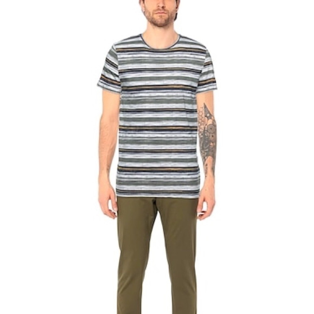 New GARCIA Men’s Crew Neck Cotton white multi stripes T-shirt size Medium